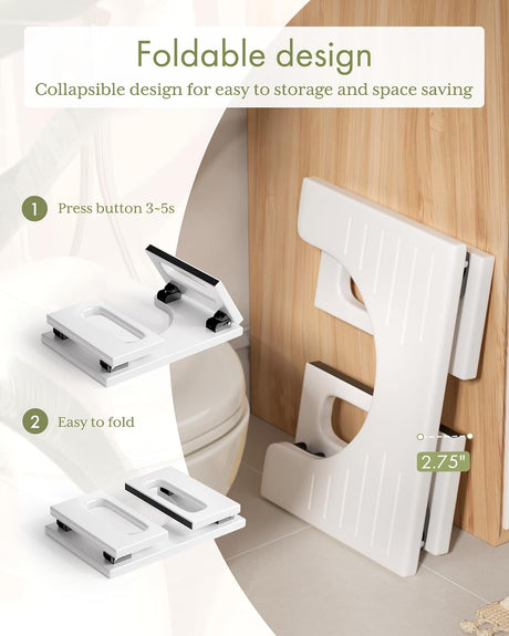 AmazerBath Collapsible Bamboo Toilet Stool in White, product gallery view highlighting the design and finish.