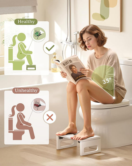 AmazerBath Collapsible Bamboo Toilet Stool in White, product gallery view highlighting the design and finish.