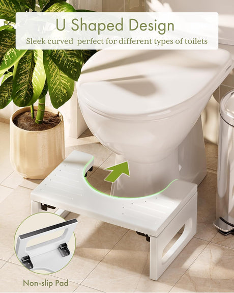 AmazerBath Collapsible Bamboo Toilet Stool in White, product gallery view highlighting the design and finish.