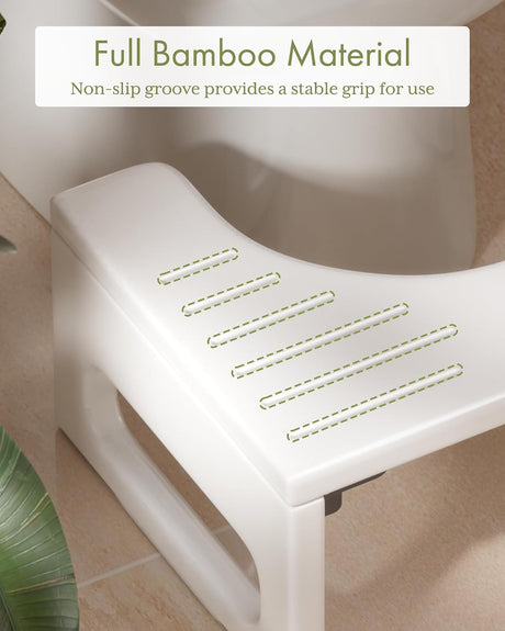 AmazerBath Collapsible Bamboo Toilet Stool in White, product gallery view highlighting the design and finish.