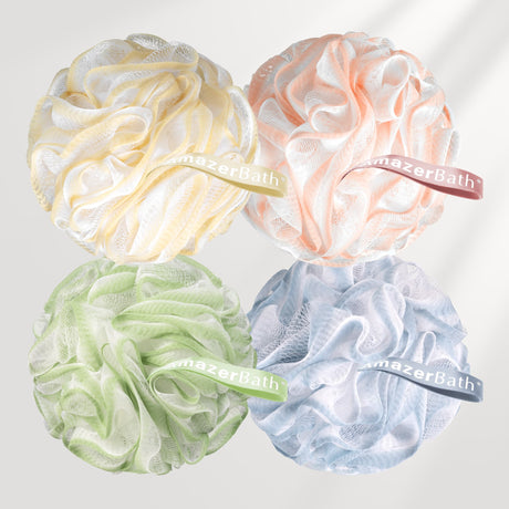 AmazerBath Colorful Bath Loofah Sponges, Set of 4 in Melon, main product image showing the selected variant.