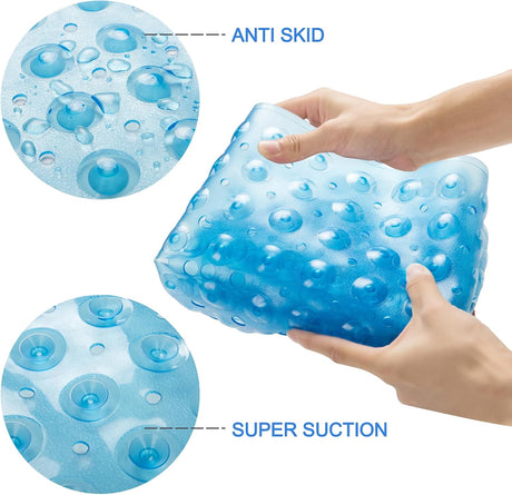 AmazerBath Non-Slip Bathtub Mat, 27.6 x 15 Inches in Clear Blue, product gallery view highlighting the design and finish.