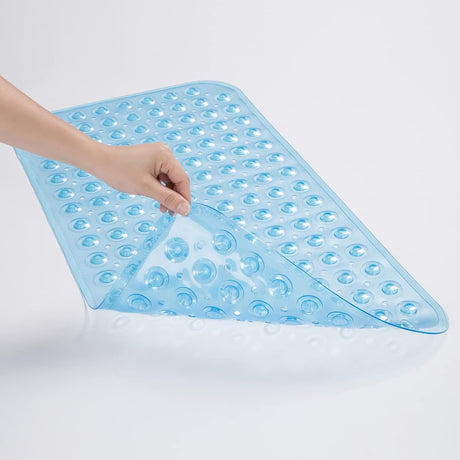 AmazerBath Non-Slip Bathtub Mat, 27.6 x 15 Inches in Clear Blue, product gallery view highlighting the design and finish.