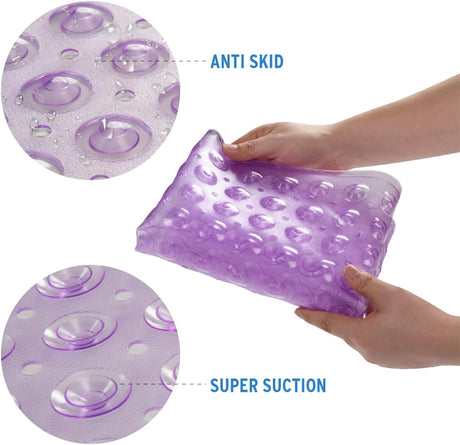 AmazerBath Non-Slip Bathtub Mat, 27.6 x 15 Inches in Clear Purple, product gallery view highlighting the design and finish.