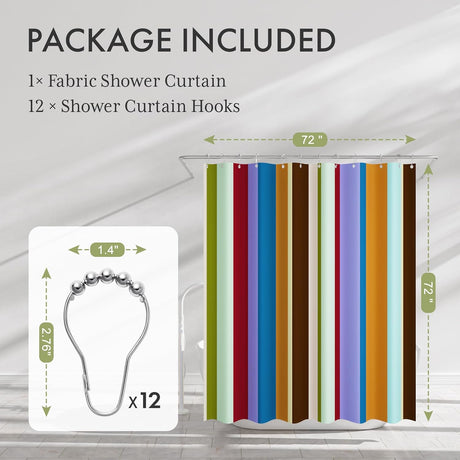 AmazerBath Color Block Striped Shower Curtain with 12 Rings in Colorful, product gallery view highlighting the design and ...