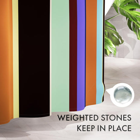 AmazerBath Color Block Striped Shower Curtain with 12 Rings in Colorful, product gallery view highlighting the design and ...