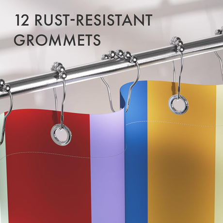AmazerBath Color Block Striped Shower Curtain with 12 Rings in Colorful, product gallery view highlighting the design and ...