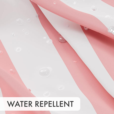AmazerBath Color Block Striped Shower Curtain with 12 Rings in Pink & White, product gallery view highlighting the design ...