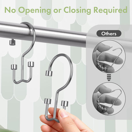 AmazerBath chrome cylindrical metal shower curtain hook with an open design for quick hanging.