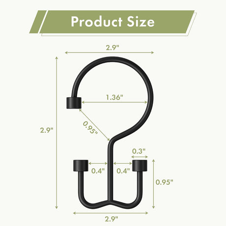 AmazerBath matte black cylindrical metal shower curtain hook dimensions for curtains and liners.