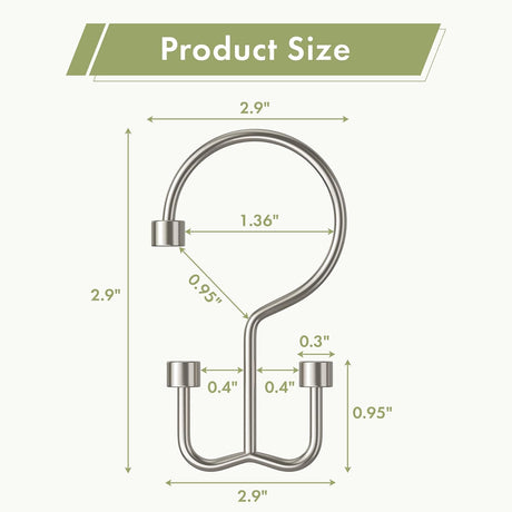 AmazerBath nickel cylindrical metal shower curtain hook dimensions for curtains and liners.