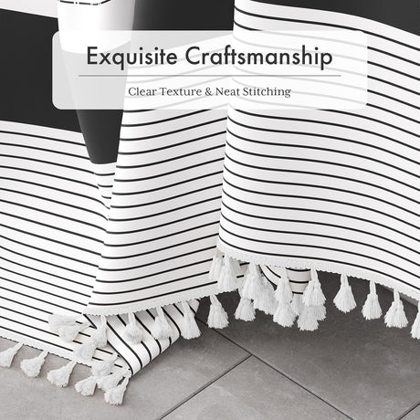 AmazerBath Boho Farmhouse Shower Curtain with Tassels in Black, product gallery view highlighting the design and finish.