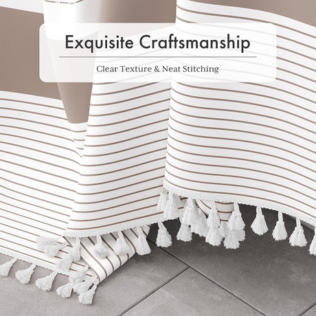 AmazerBath Boho Farmhouse Shower Curtain with Tassels in Pink Khaki, product gallery view highlighting the design and finish.