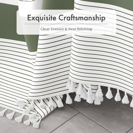 AmazerBath Boho Farmhouse Shower Curtain with Tassels in Sage Green, product gallery view highlighting the design and finish.