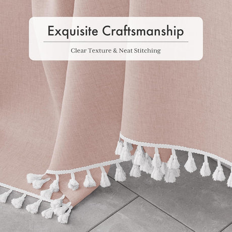 AmazerBath Colorful Farmhouse Shower Curtain with Tassels in Pink, product gallery view highlighting the design and finish.