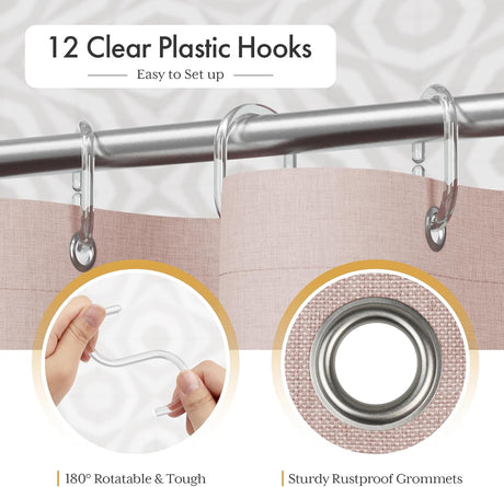 AmazerBath Colorful Farmhouse Shower Curtain with Tassels in Pink, product gallery view highlighting the design and finish.