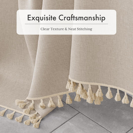 AmazerBath Colorful Farmhouse Shower Curtain with Tassels in Taupe, product gallery view highlighting the design and finish.
