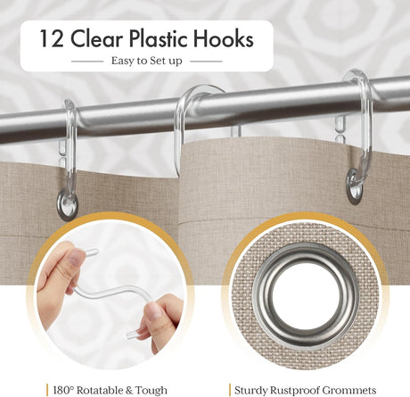 AmazerBath Colorful Farmhouse Shower Curtain with Tassels in Taupe, product gallery view highlighting the design and finish.