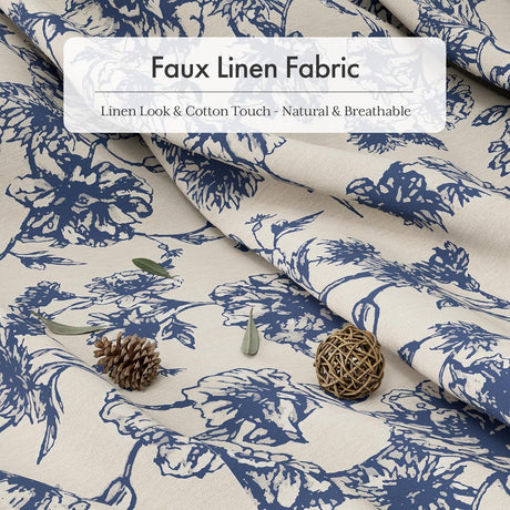 AmazerBath Floral Farmhouse Shower Curtain with Tassels in Navy Blue, product gallery view highlighting the design and fin...