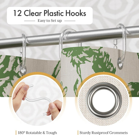 AmazerBath Floral Farmhouse Shower Curtain with Tassels in Sage Green, product gallery view highlighting the design and fi...