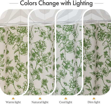 AmazerBath Floral Farmhouse Shower Curtain with Tassels in Sage Green, product gallery view highlighting the design and fi...