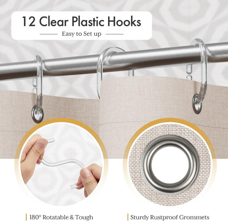 AmazerBath Neutral Farmhouse Shower Curtain with Side Tassels in Natural, product gallery view highlighting the design and...