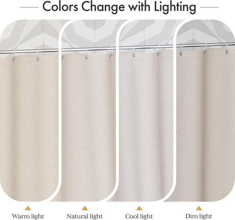 AmazerBath natural shower curtain color appearance under different lighting