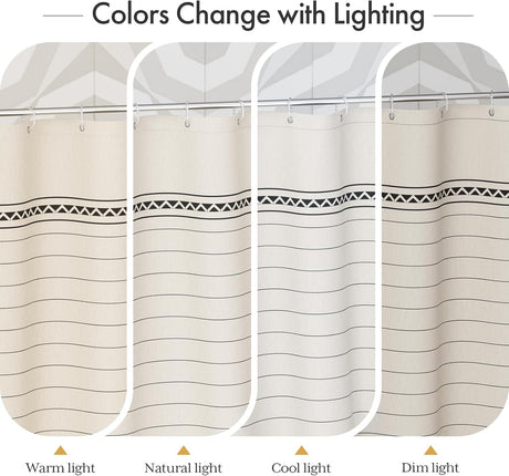 AmazerBath Striped Farmhouse Shower Curtain with Tassels in Black, product gallery view highlighting the design and finish.