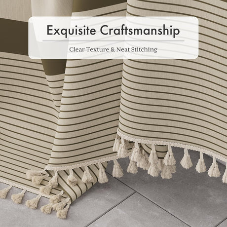 AmazerBath Striped Farmhouse Shower Curtain with Tassels in Brown, product gallery view highlighting the design and finish.