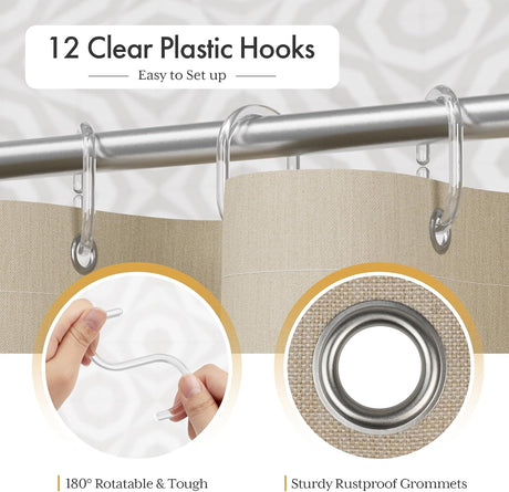 AmazerBath Striped Farmhouse Shower Curtain with Tassels in Brown, product gallery view highlighting the design and finish.