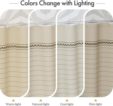 AmazerBath Striped Farmhouse Shower Curtain with Tassels in Brown, product gallery view highlighting the design and finish.