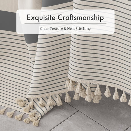 AmazerBath Striped Farmhouse Shower Curtain with Tassels in Grey, product gallery view highlighting the design and finish.