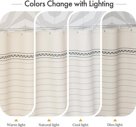 AmazerBath Striped Farmhouse Shower Curtain with Tassels in Grey, product gallery view highlighting the design and finish.