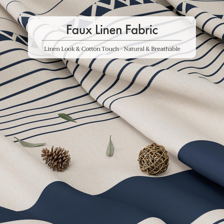 AmazerBath Striped Farmhouse Shower Curtain with Tassels in Navy Blue, product gallery view highlighting the design and fi...