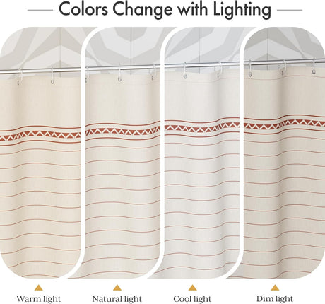 AmazerBath Striped Farmhouse Shower Curtain with Tassels in Red, product gallery view highlighting the design and finish.