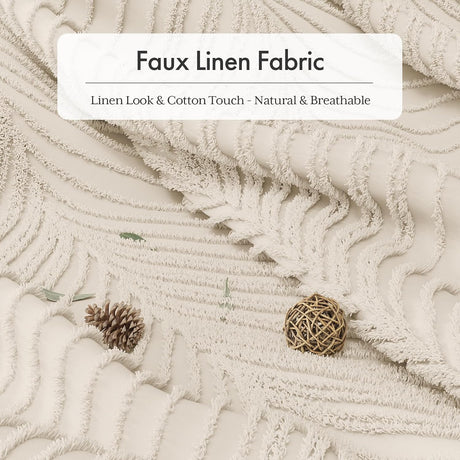 AmazerBath Tufted Farmhouse Shower Curtain with Tassels in Herringbone, product gallery view highlighting the design and f...