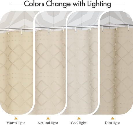 AmazerBath Tufted Farmhouse Shower Curtain with Tassels in Tufted Diamond, product gallery view highlighting the design an...