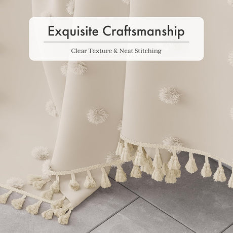 AmazerBath Tufted Farmhouse Shower Curtain with Tassels in Tufted Dot, product gallery view highlighting the design and fi...
