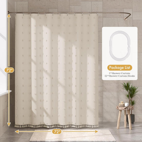 AmazerBath Tufted Farmhouse Shower Curtain with Tassels in Tufted Dot, product gallery view highlighting the design and fi...