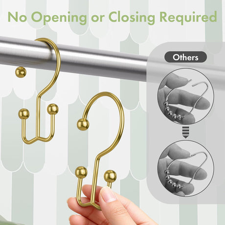 Open-ended gold double shower curtain hook designed for quick installation without opening or closing.