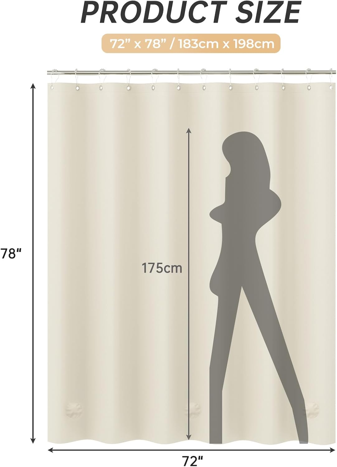 AmazerBath heavy duty 8G PEVA shower curtain liner in Beige, 72"W x 78"L, shown as a waterproof weighted liner.
