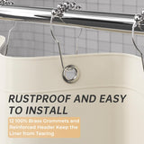 AmazerBath heavy duty 8G PEVA shower curtain liner in Beige, highlighting metal grommets details.