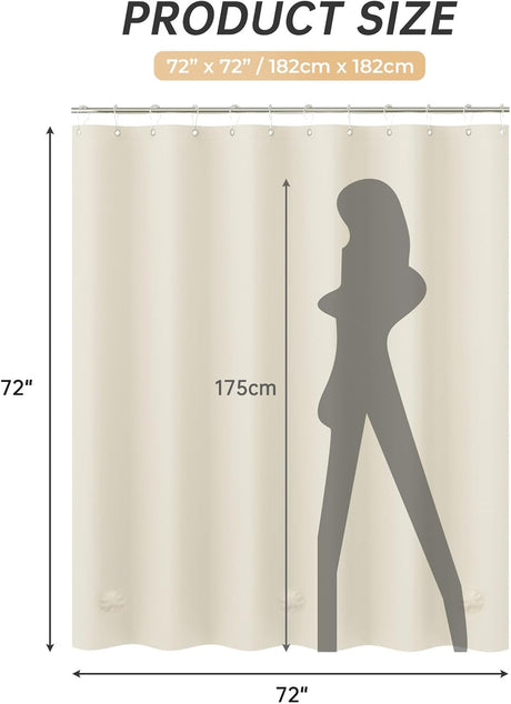 AmazerBath heavy duty 8G PEVA shower curtain liner in Beige, highlighting waterproof details.