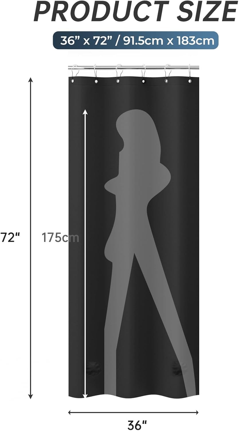 AmazerBath heavy duty 8G PEVA shower curtain liner in Black, 36"W x 72"L, shown as a waterproof weighted liner.
