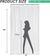 AmazerBath heavy duty 8G PEVA shower curtain liner in Clear, 72"W x 108"L, shown as a waterproof weighted liner.