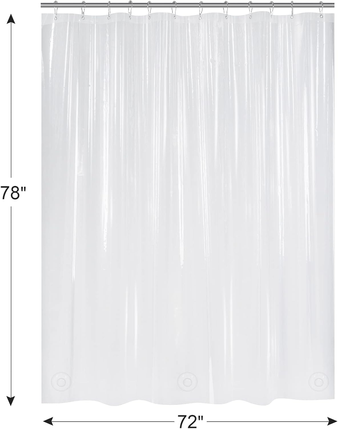 AmazerBath heavy duty 8G PEVA shower curtain liner in Clear, 72"W x 78"L, shown as a waterproof weighted liner.
