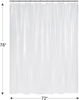 AmazerBath heavy duty 8G PEVA shower curtain liner in Clear, 72"W x 78"L, shown as a waterproof weighted liner.