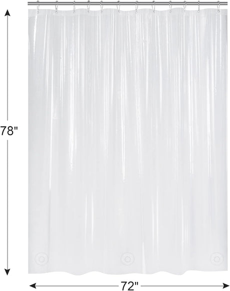 AmazerBath heavy duty 8G PEVA shower curtain liner in Clear, 72"W x 78"L, shown as a waterproof weighted liner.