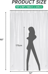 AmazerBath heavy duty 8G PEVA shower curtain liner in Clear, 72"W x 90"L, shown as a waterproof weighted liner.