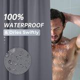 AmazerBath heavy duty 8G PEVA shower curtain liner in Dark Grey, highlighting easy clean details.